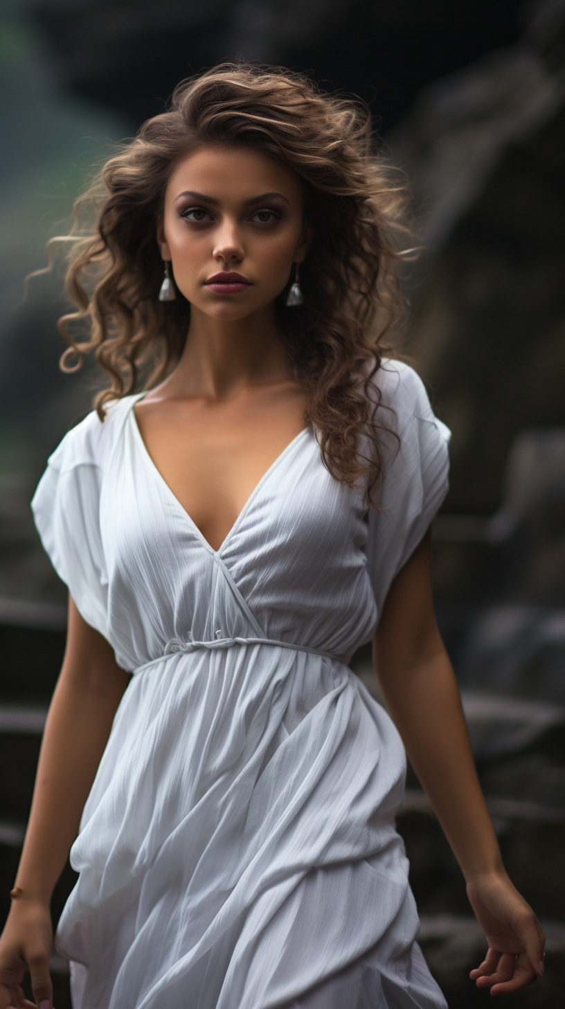 Beautiful Greek Goddess in White Dress