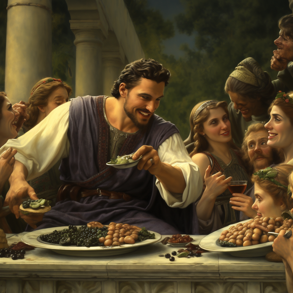 Man enjoying grapes with women