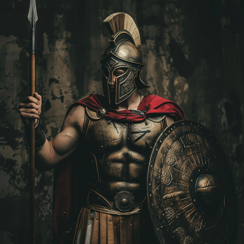 Spartan soldier holding spear shield