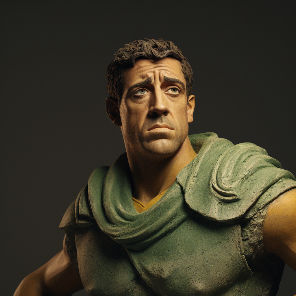 Greek statue of NFL quarterback Aaron Rodgers