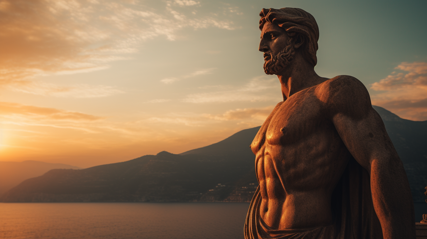 Greek Statue with Beautiful Sunset