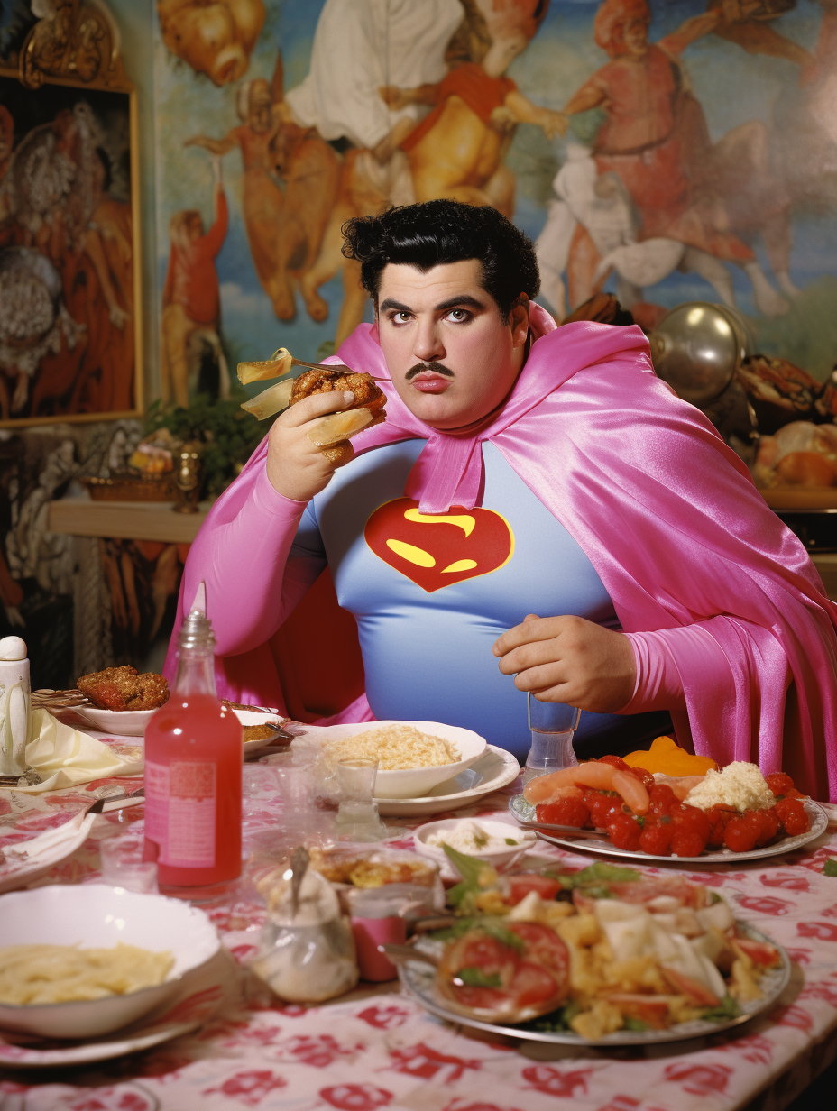 Fat Greek Superman Eating Gyros