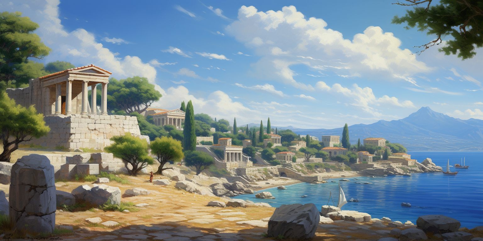 Beautiful ancient Greek temple port state