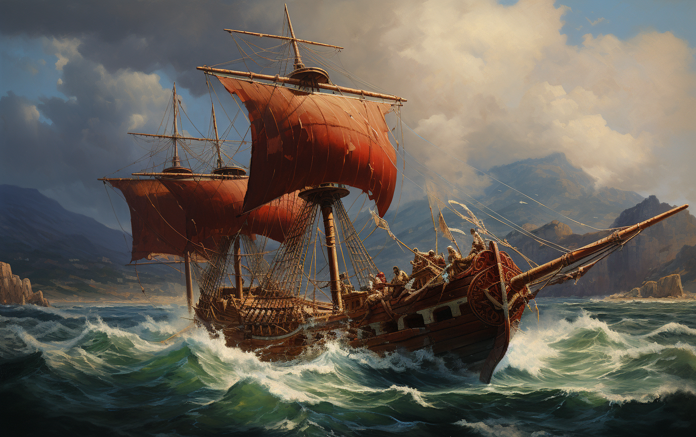 Greek trireme naval battle artwork