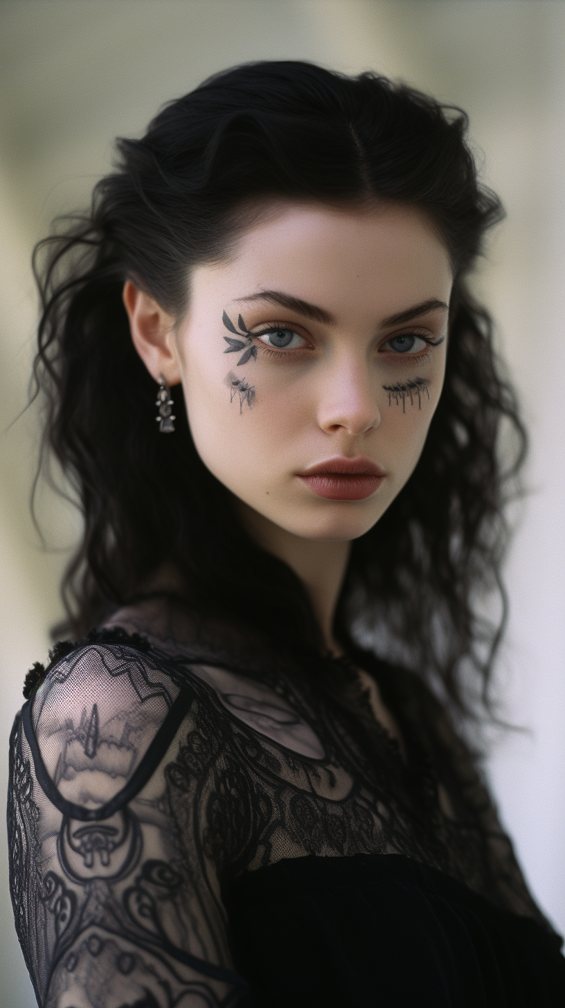 Beautiful Greek vampire with alabaster skin and black curly hair