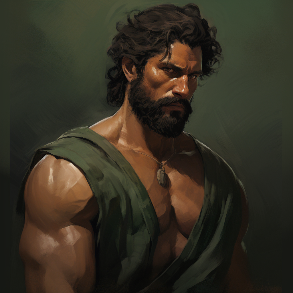 Robust Greek Man with Scars and Green Eyes