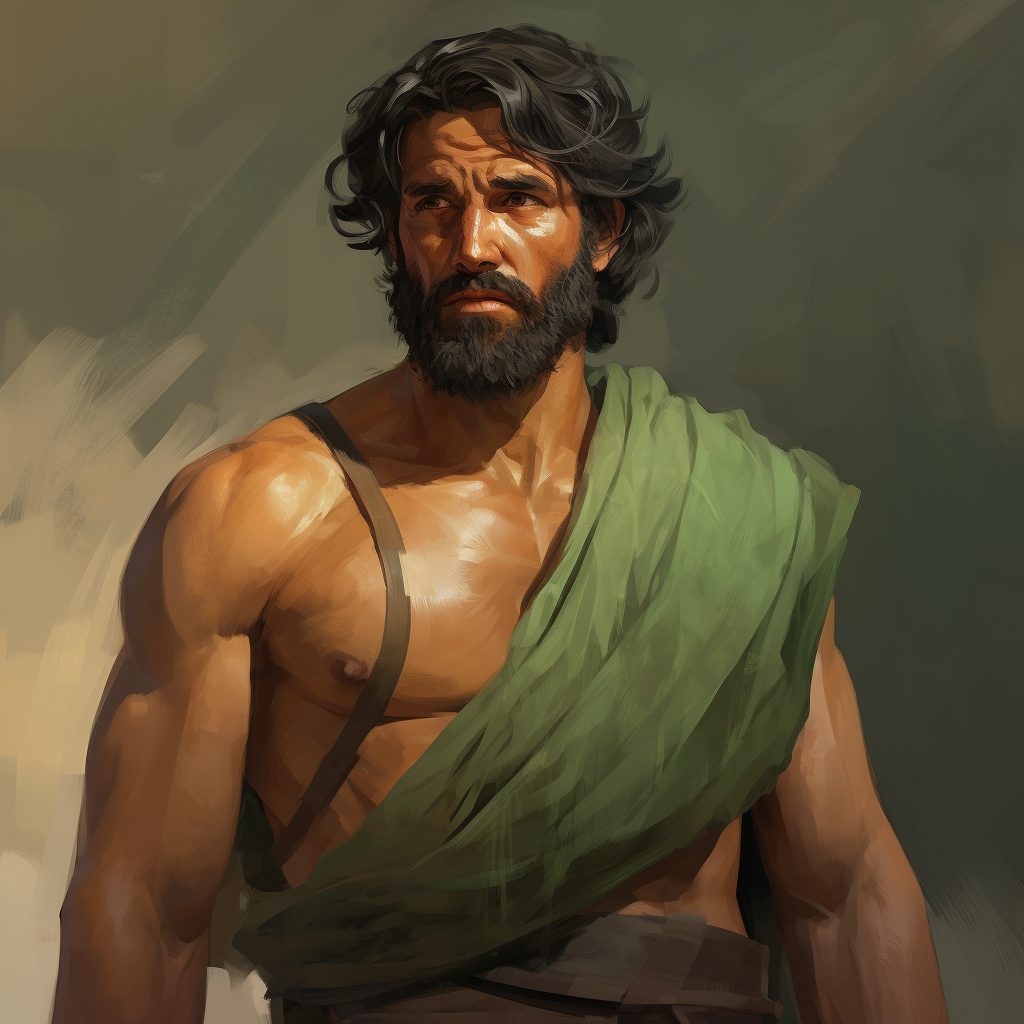 Robust Greek Man with Scars and Green Eyes