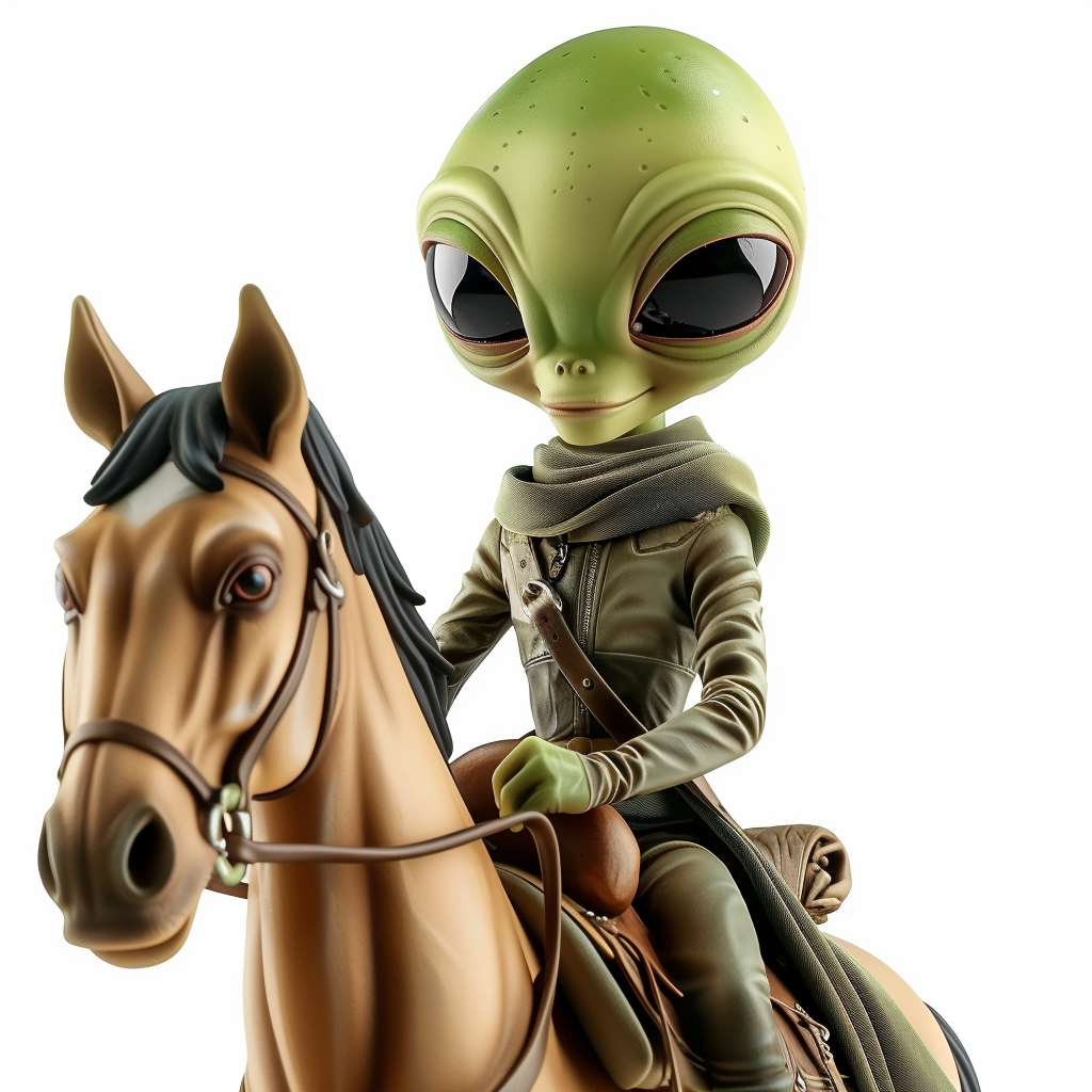 Green Alien Riding Horse Cartoon