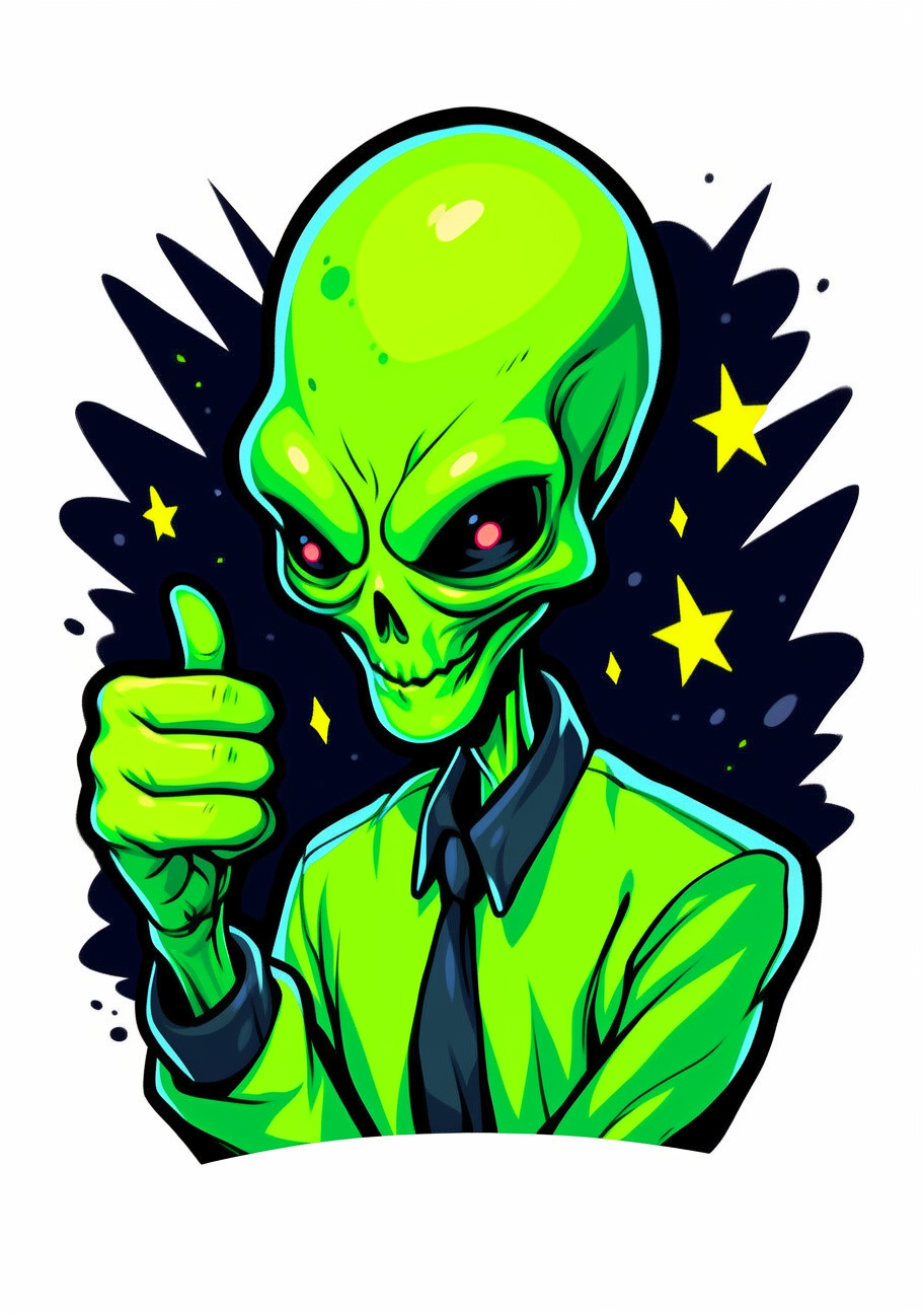 Green alien giving thumbs up sticker