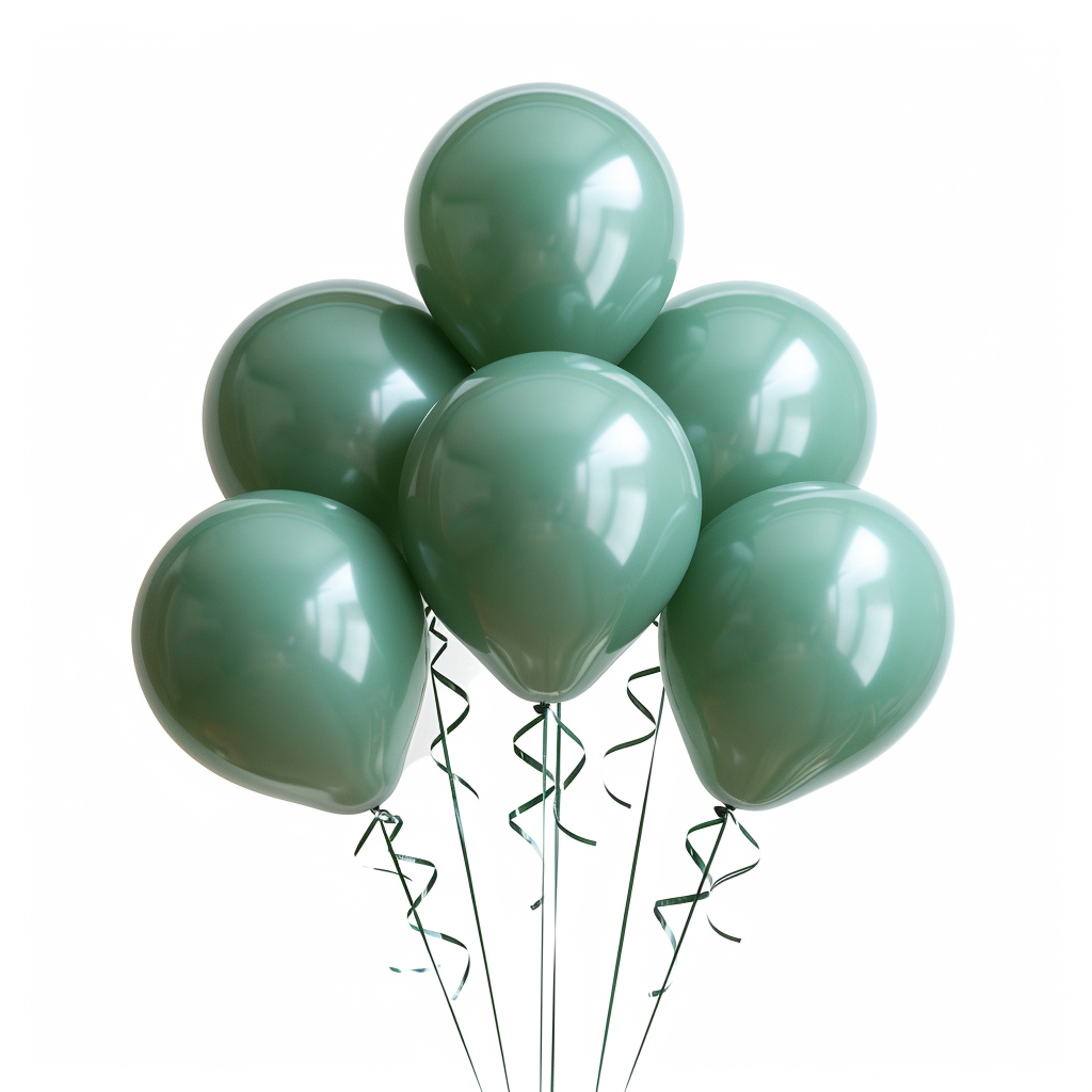 Green Balloons Floating with Ribbons on White