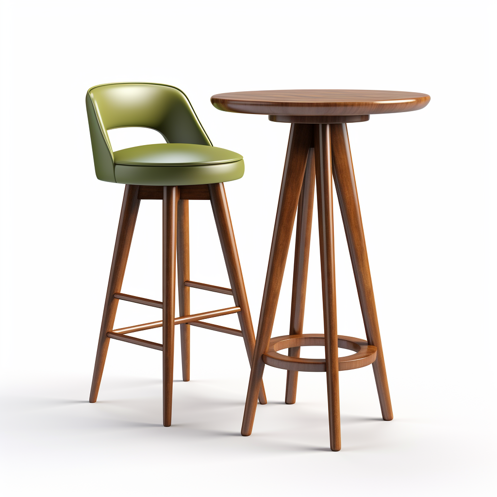 Simple green bar chair and wooden round table