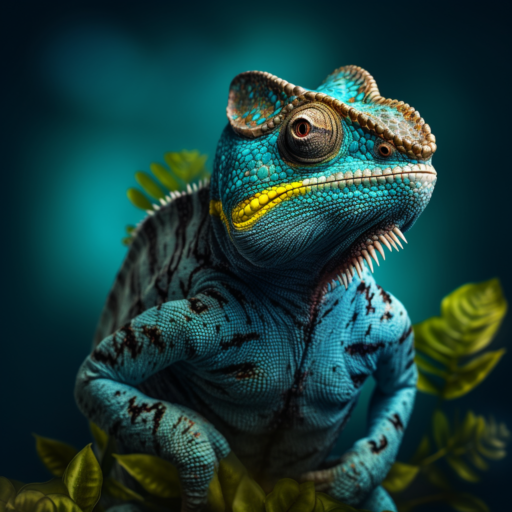 Green and blue chameleon hero image