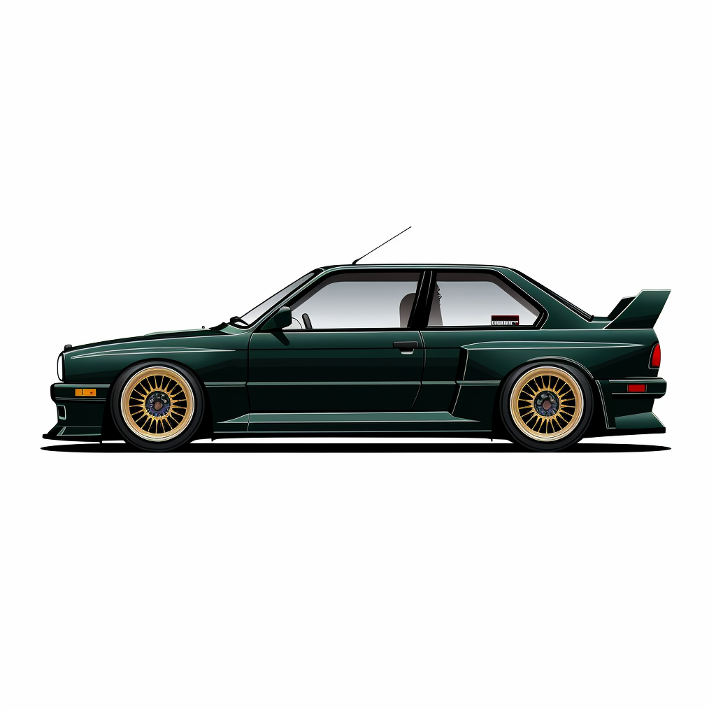 Side view of green BMW E30 M3 cartoon