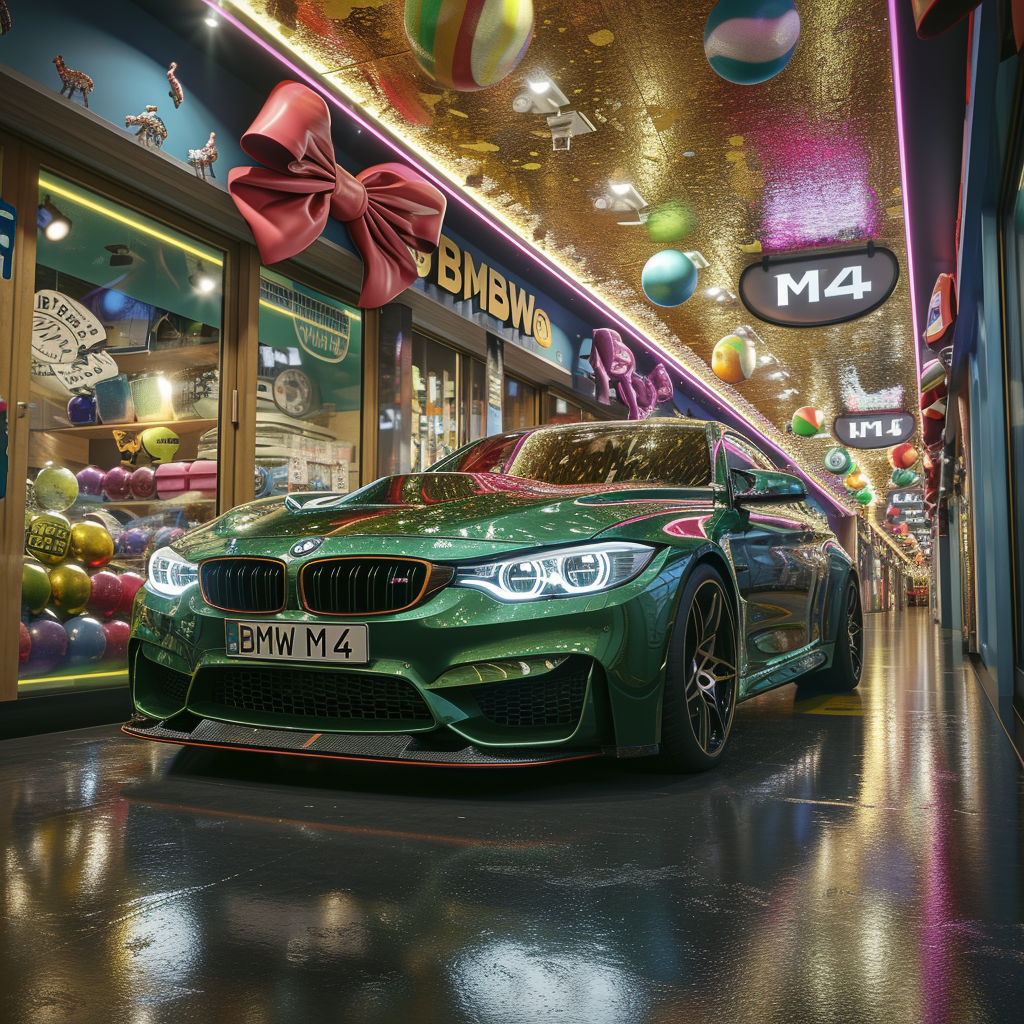 Green BMW M4 with Red Bow