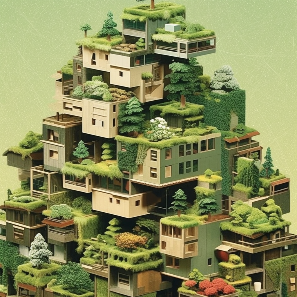 stacked green building collage houses