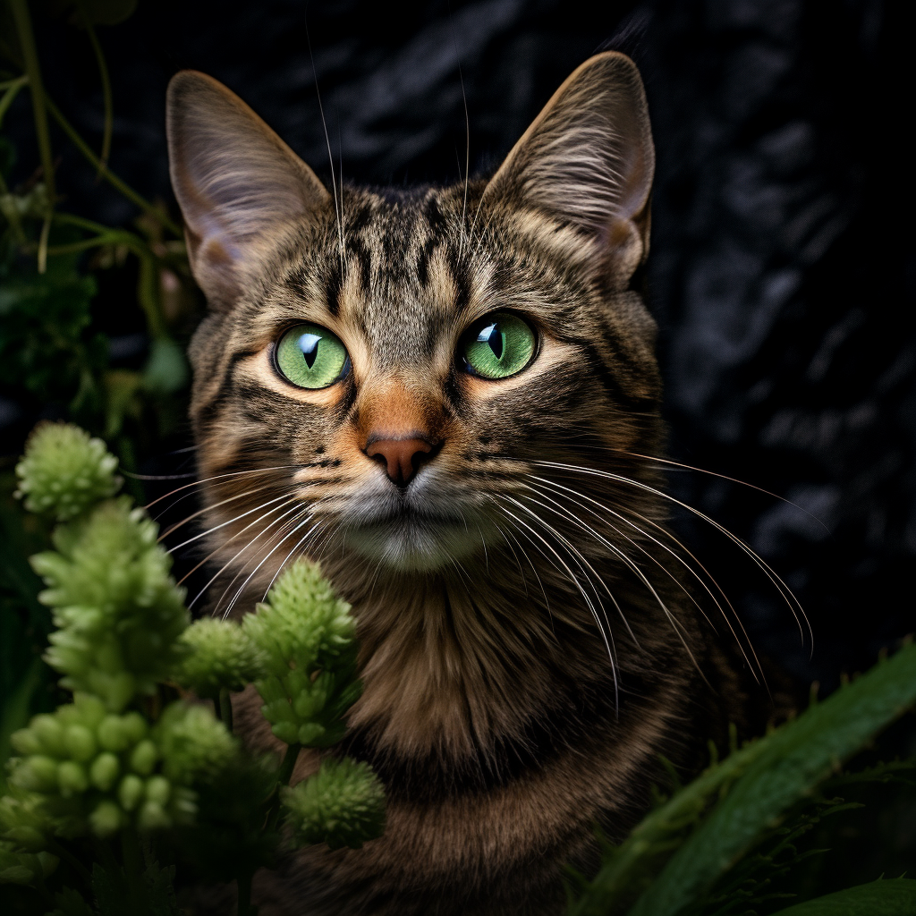 Beautiful green cat playing outdoors