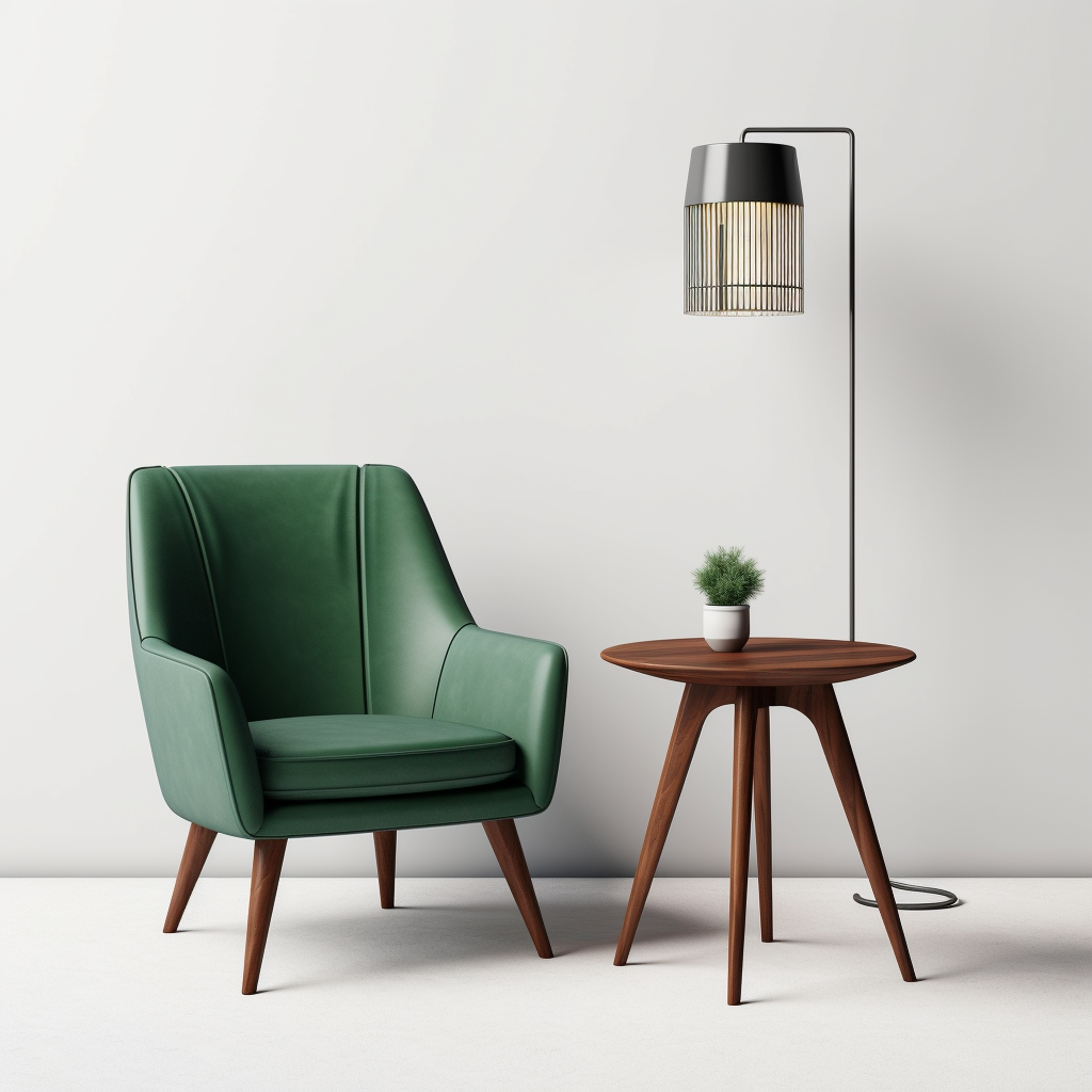 Simple green chair and wooden table