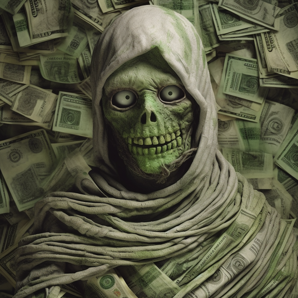 Zombie mummy with money offer