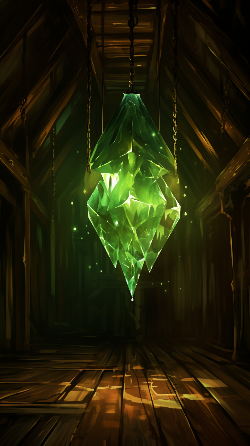 Mysterious Green Crystal in Wooden Ship Room