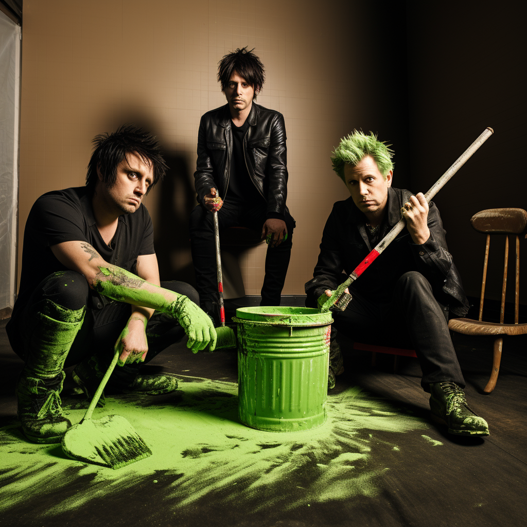 Members of Green Day painting everything green