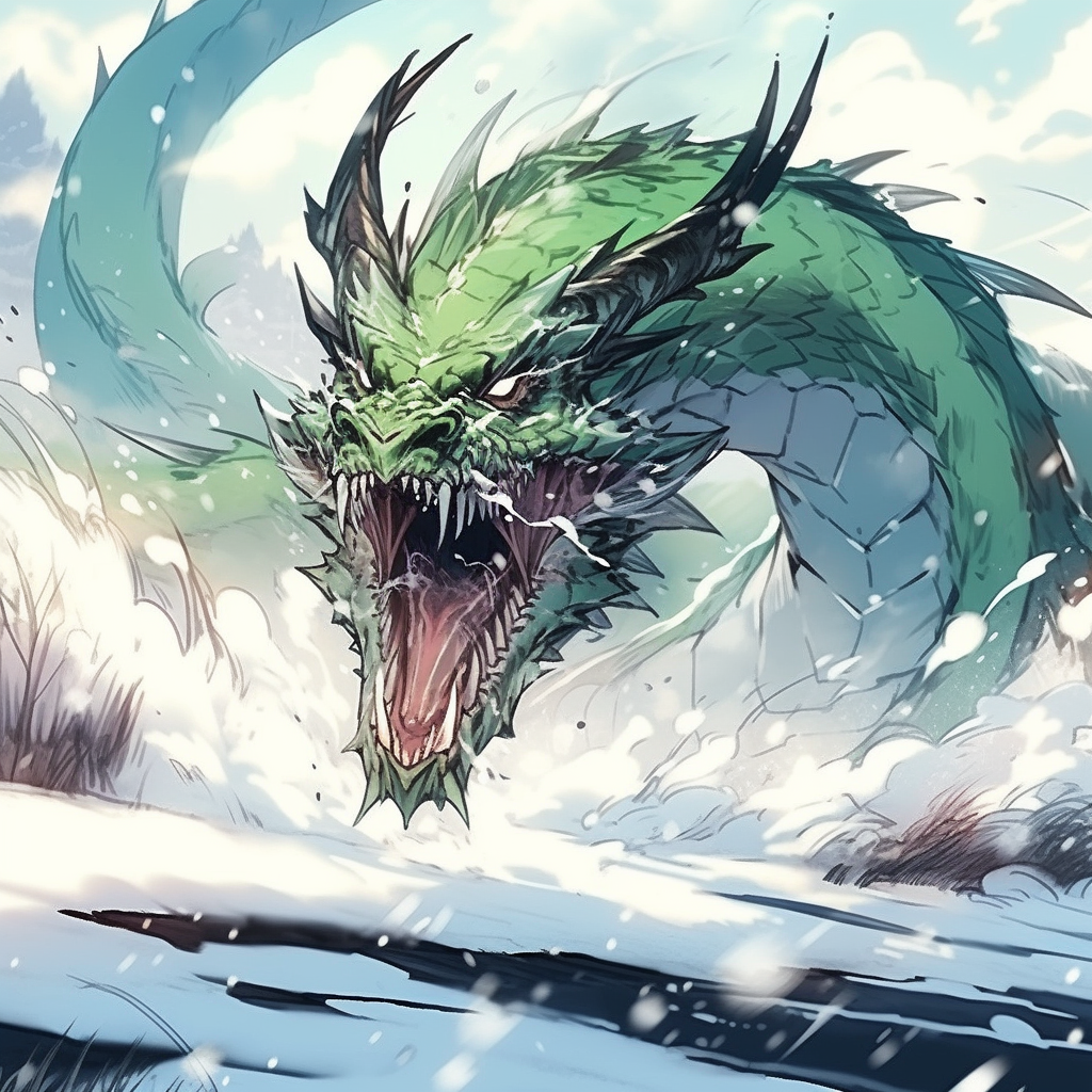 Green dragon charging with open mouth