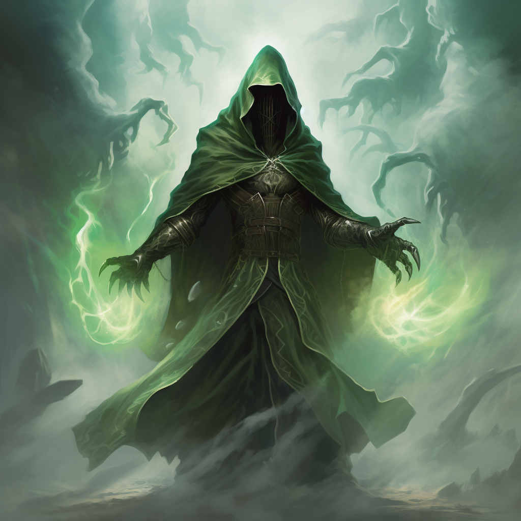 Green Dragon Man with Hooded Cloak and Dagger