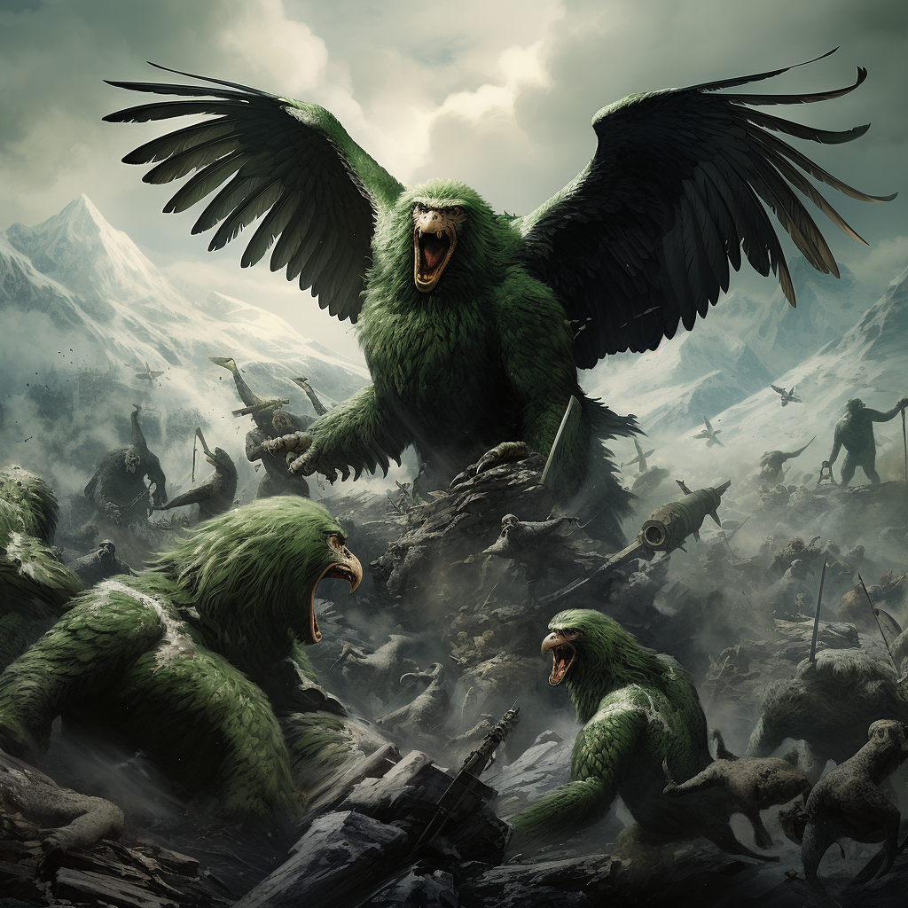 Green eagles fighting King Kong