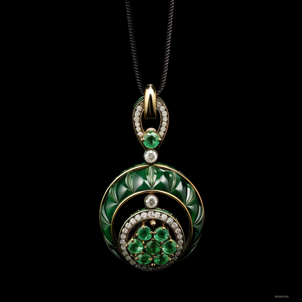 Round Pendant with Green Emeralds and Diamonds