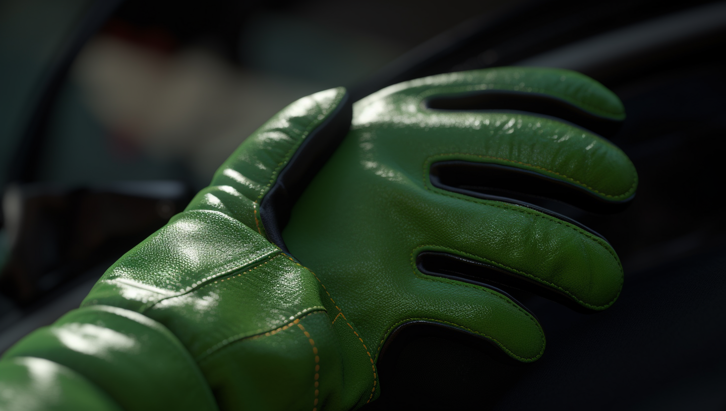 Close Up of Green F1 Gloves