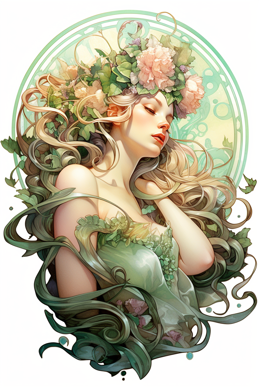 Beautiful green fairy art nouveau