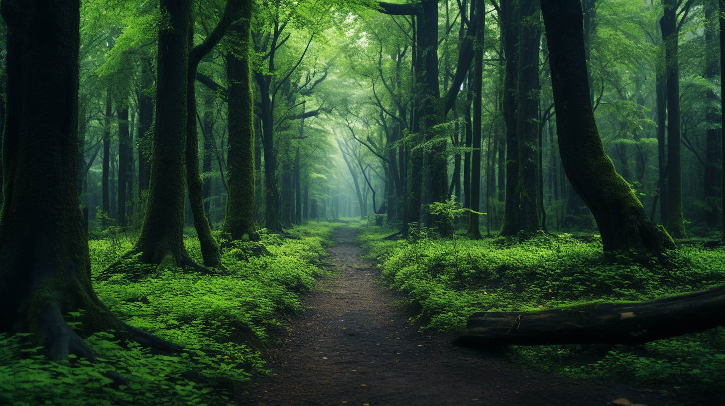 Thick, Lush Green Forest with Clear Pathways