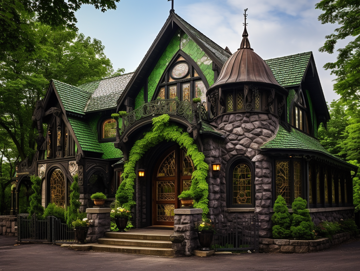 Exterior view of The Green Gate Pub designed like a treasure chest