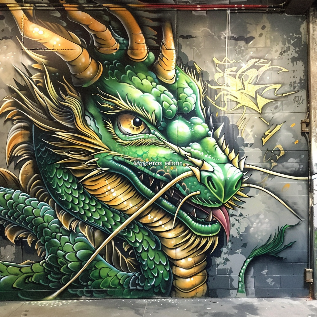 Realistic Dragon Graffiti City Art