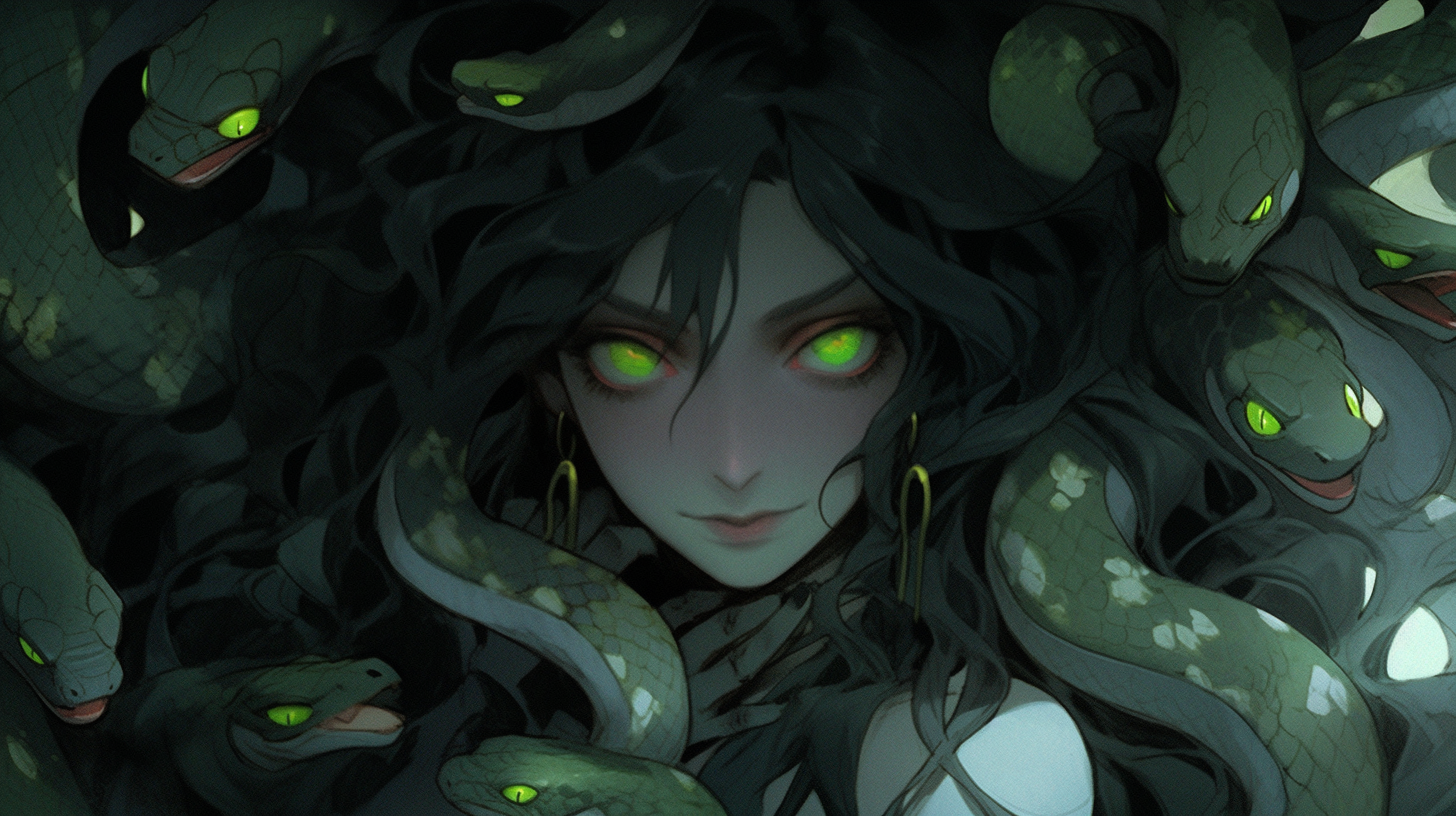 Darach Girl with Green Hair and Poisonous Snakes