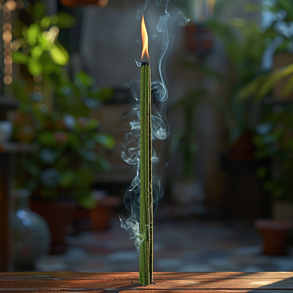 Burning green incense stick