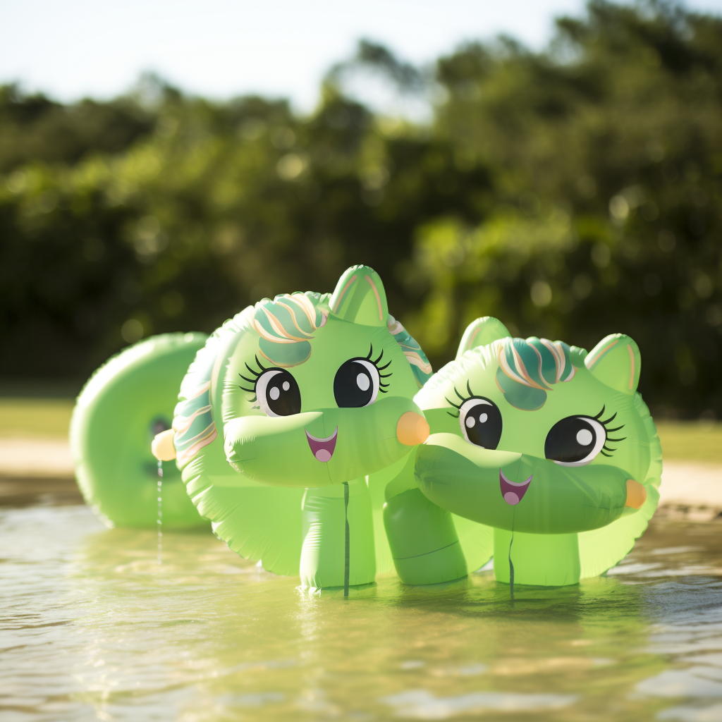 Cute green inflatable rubber pooltoy-style cartoon pony