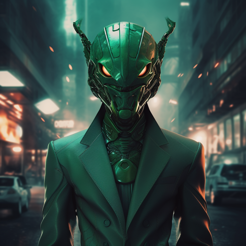 Young man in futuristic city street