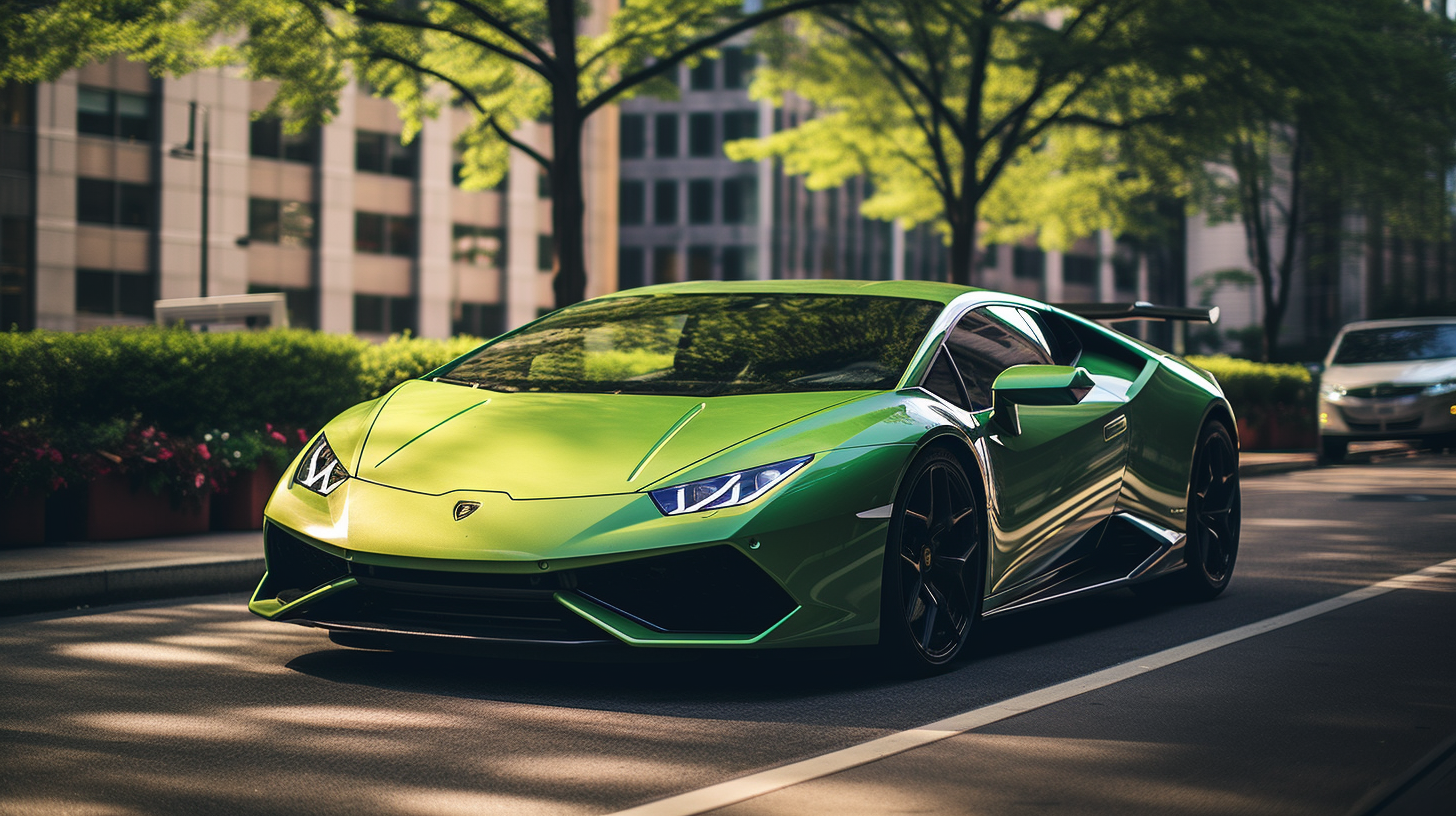 Detailed Green Lamborghini Huracan Performante in the City