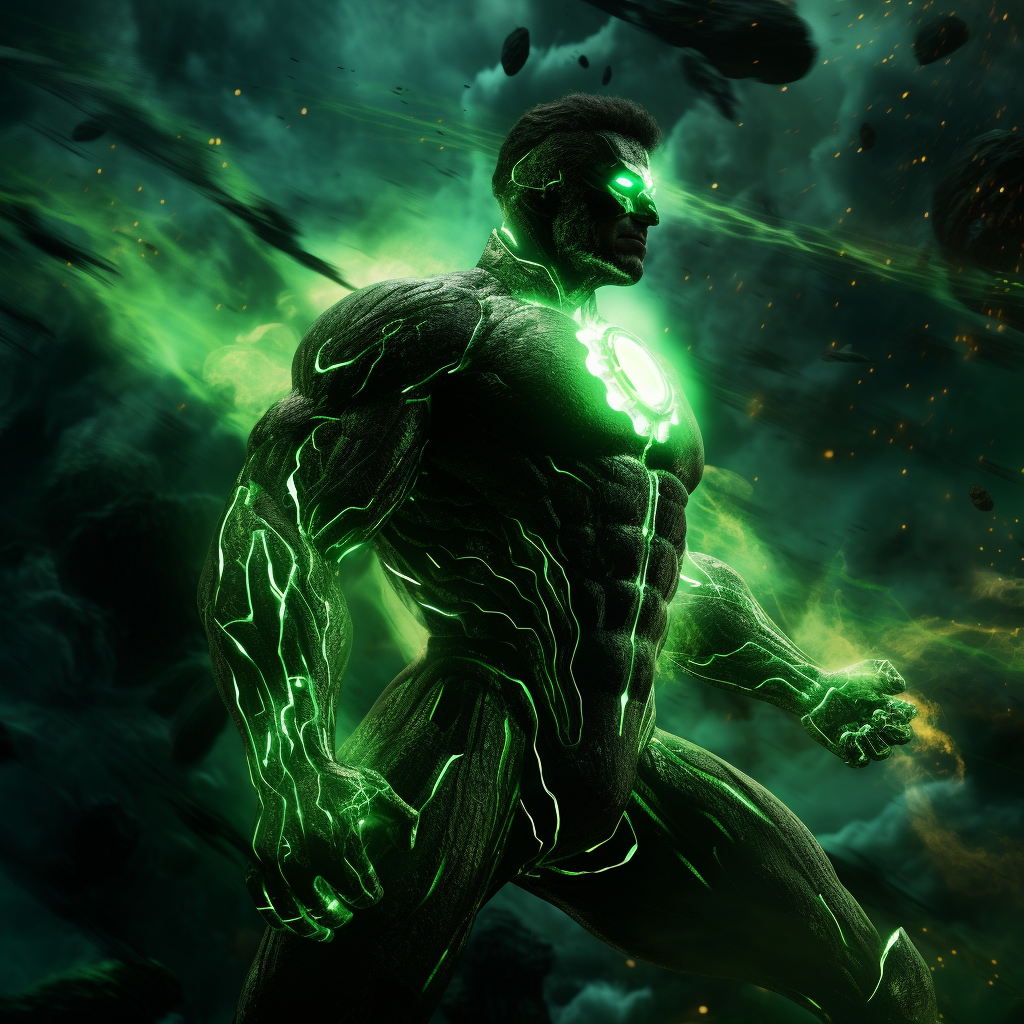 Green Lantern in intense battle scene