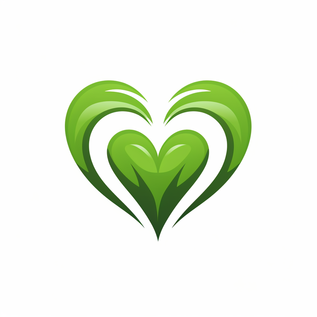 Logo icon with green leaf, heart, and dog paw print