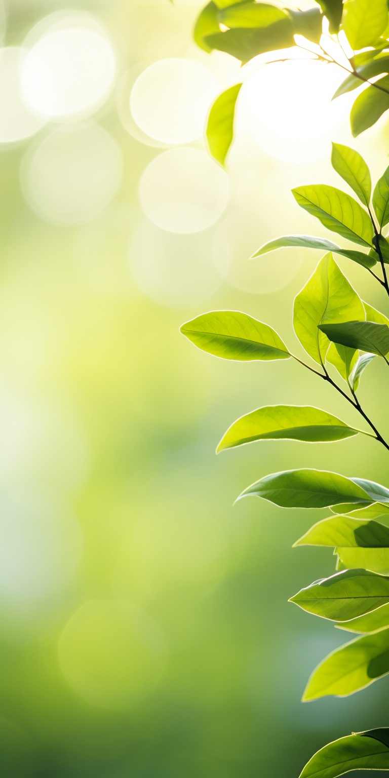 Bokeh image of green leaves in sunlight