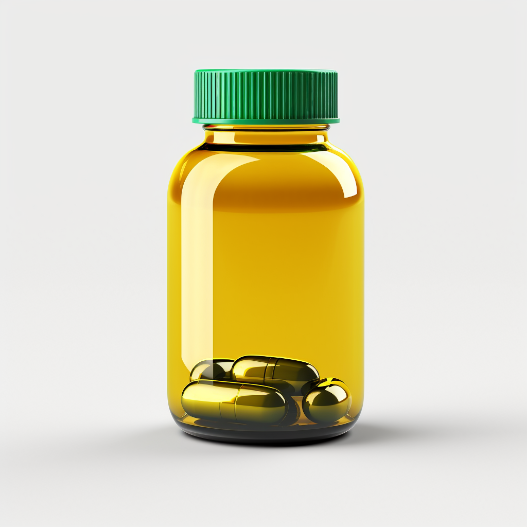 Modern green medicine bottle with yellow label