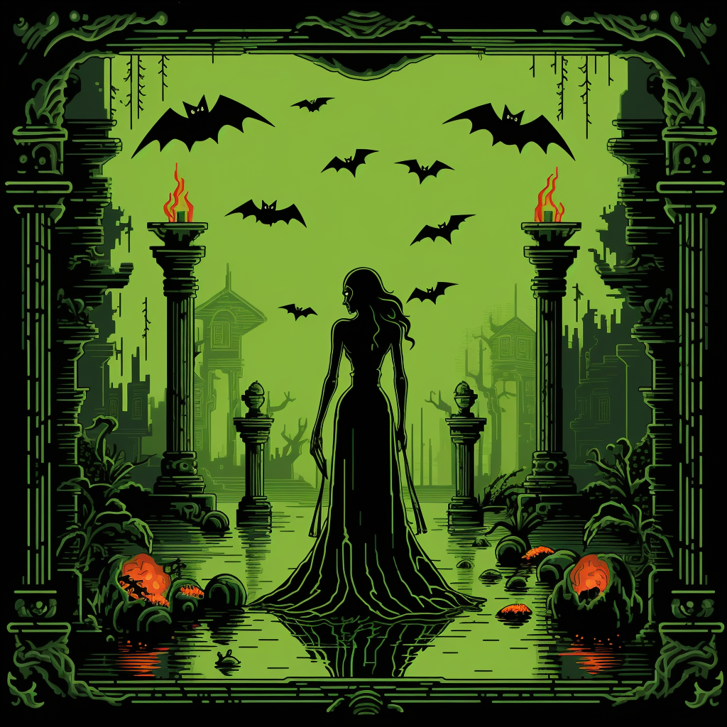 Green Monochrome Vampire Woman in Nintendo Style