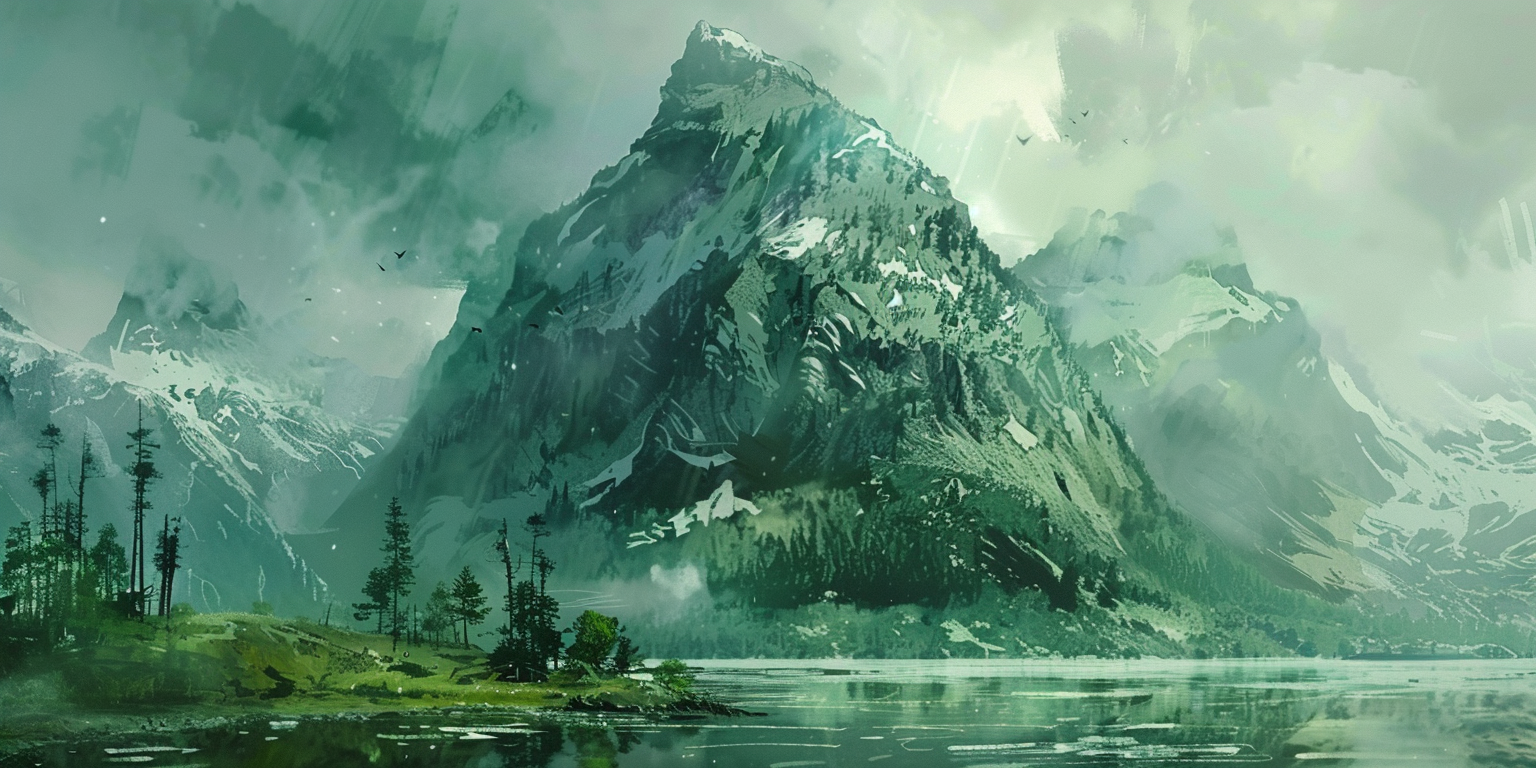 Watercolour green mountain painting