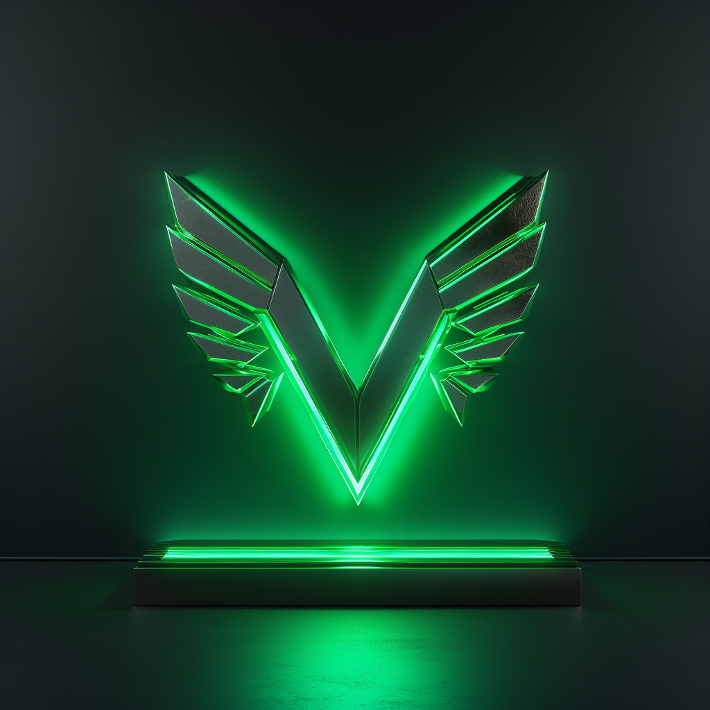 Minimalistic 3D green neon logo with V&V