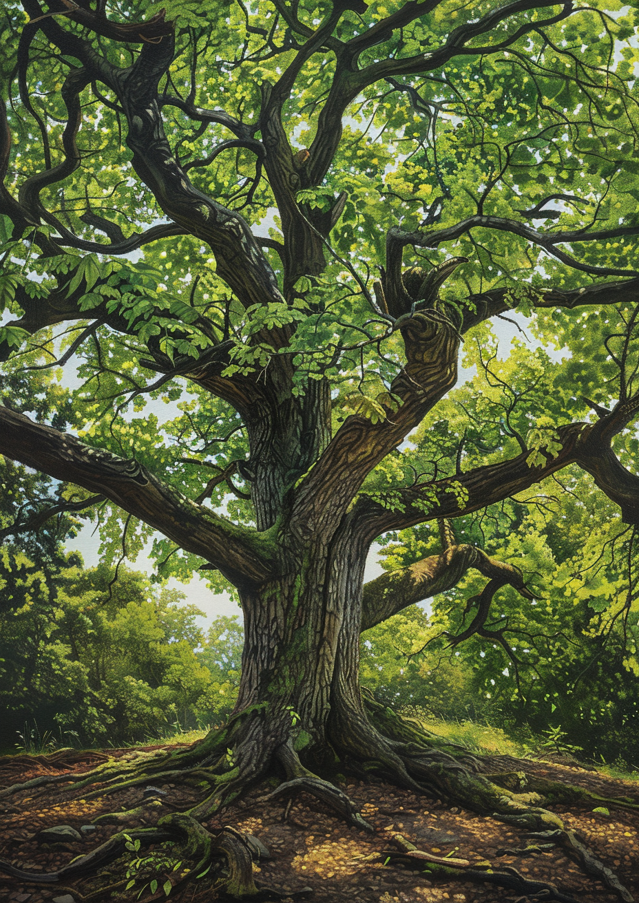 Giant Green Oak Tree Family