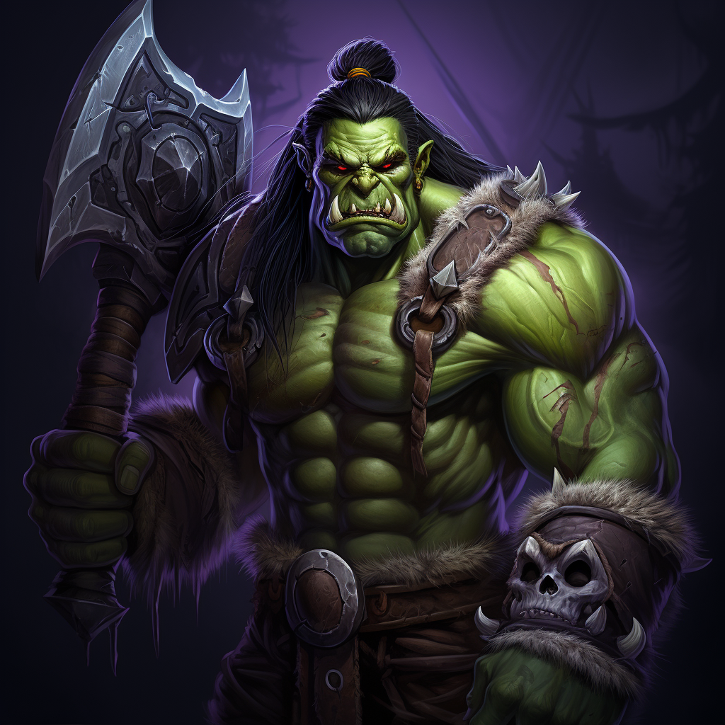 Green Orc with Weapon and Happy Expression