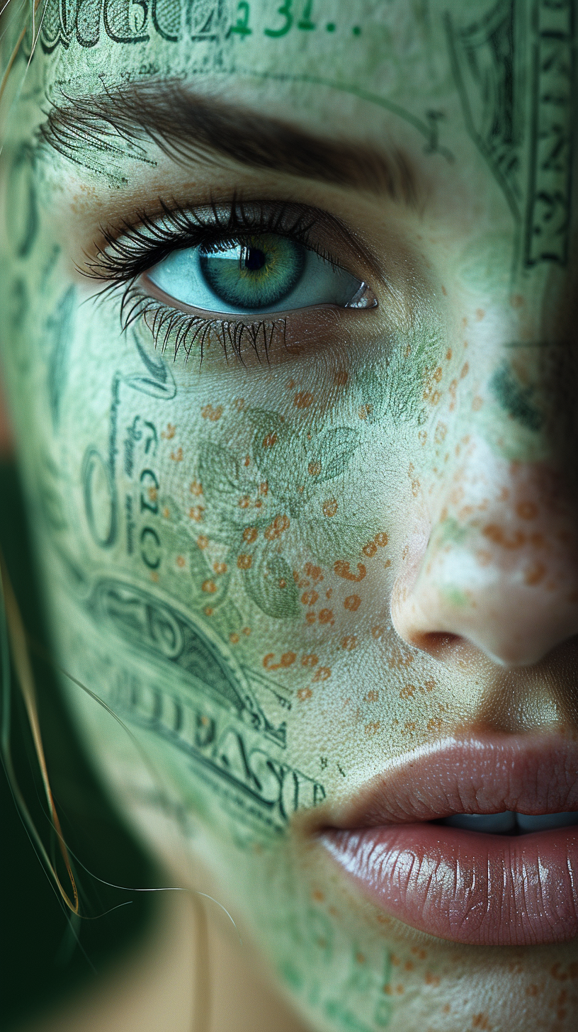 Face of green paper dollars