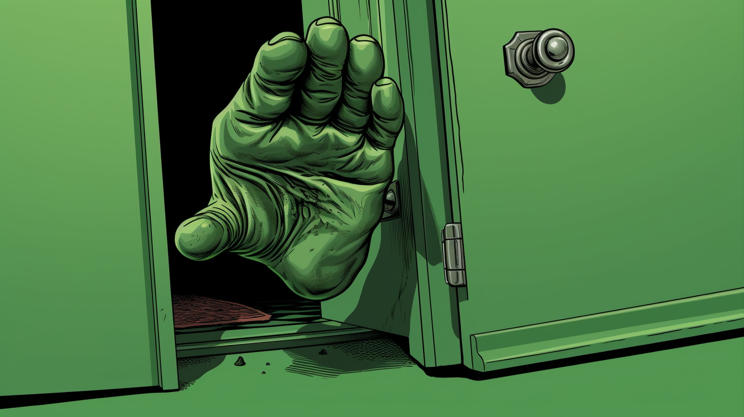 Illustration of black person holding door open with foot