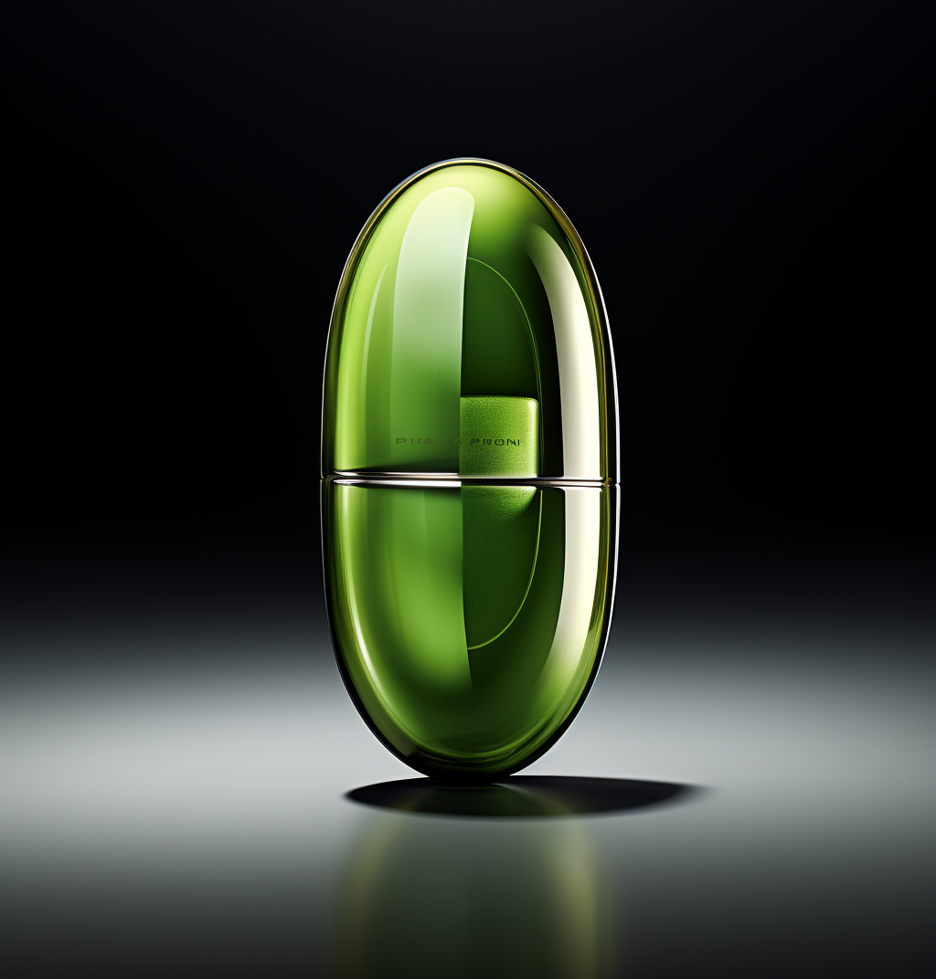 Green pill with explosive pigmentation